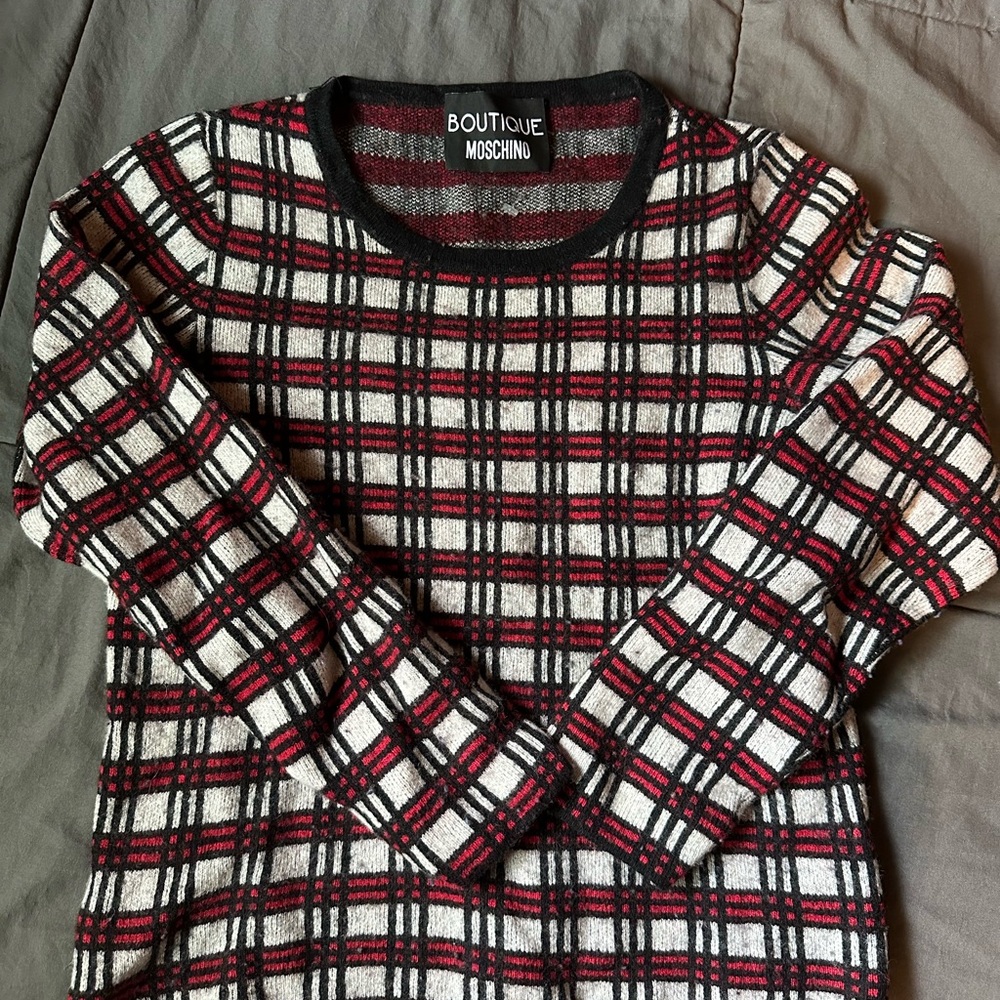 Moschino Red and Black Plaid Sweater